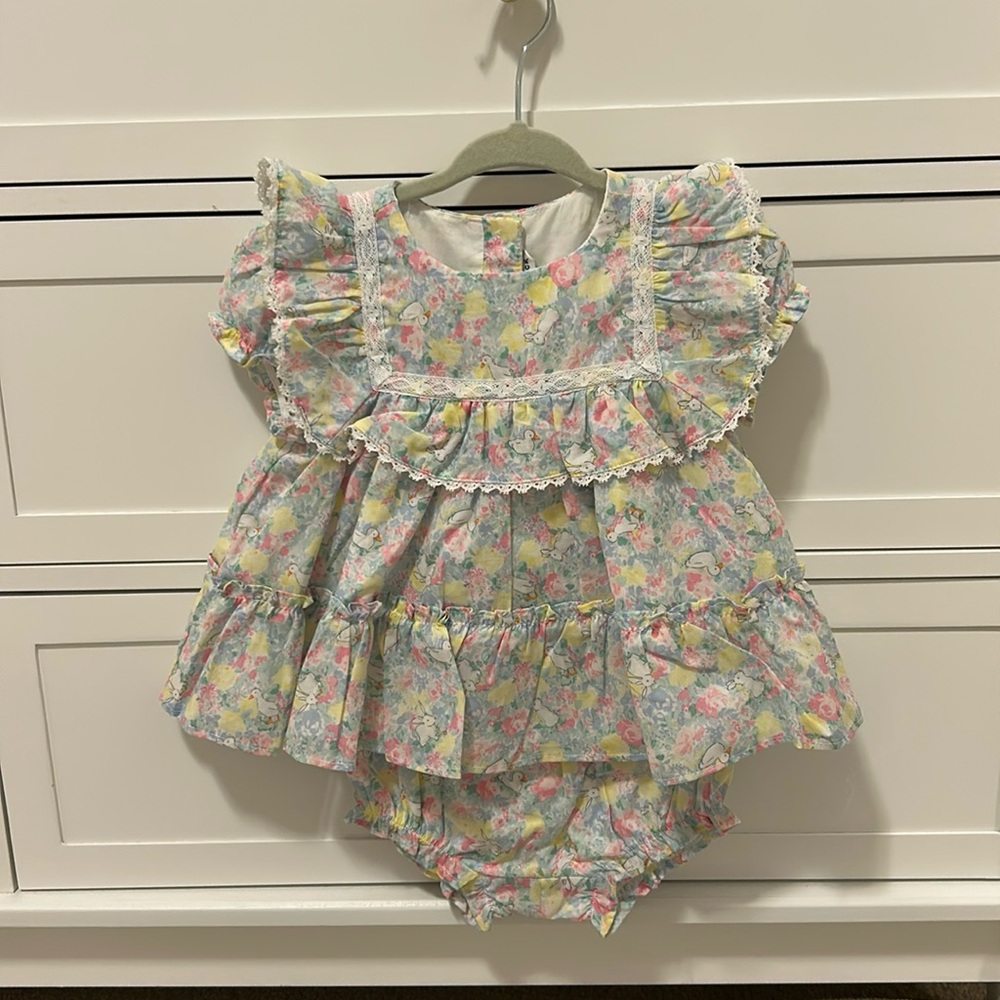 Janie and Jack Pastel Floral Ruffle Matching Set - Pink, Yellow, Blue Easter